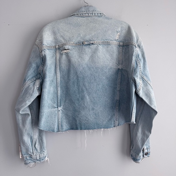 MWT Free People Amelia Slouchy Denim Jacket XS Distressed Cropped Blue Trucker - Picture 7 of 16